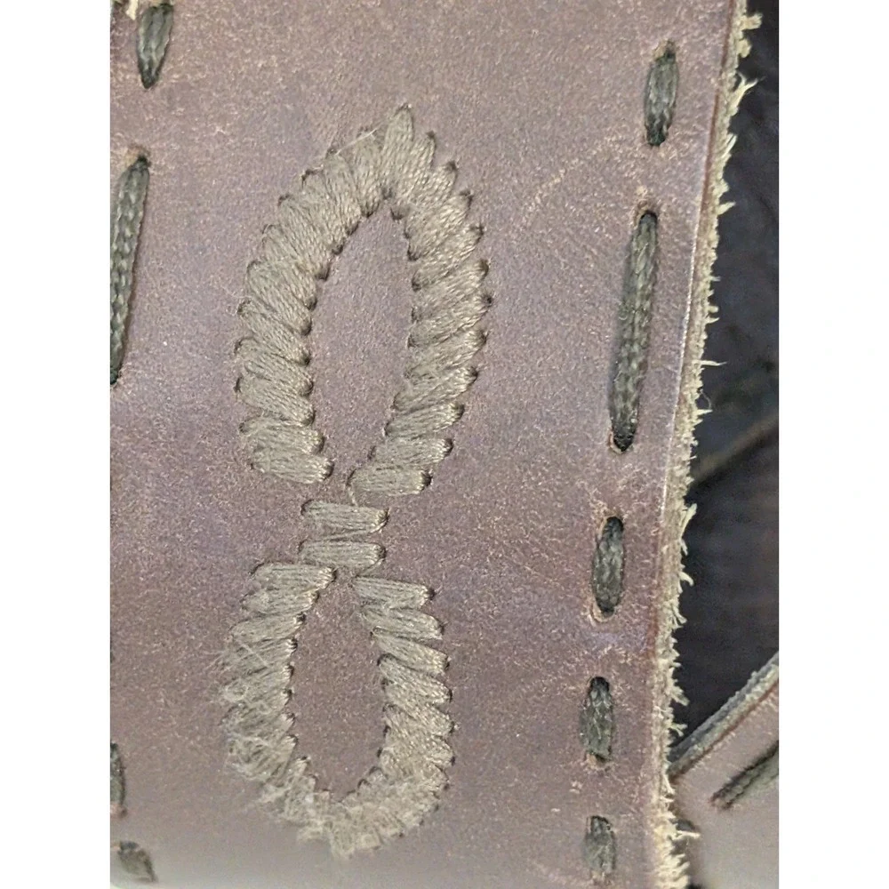 Linea Pella Brown‎ Leather Embroidered Belt With Brass Buckle Women's 37